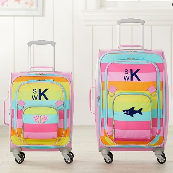 Pottery barn kids luggage Fairfax rainbow stripe monogram M - Picture 1 of 13